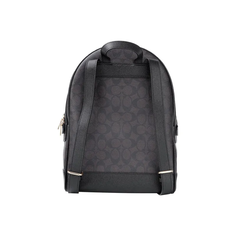 COACH Kenley Coated Canvas With Cross Grain Leather Backpack Medium Size Women's Dark Brown & Black Multicolor-2