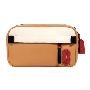 COACH Edge Smooth Calf Leather Sling Bag Fanny Pack Medium Size Men's Gold Brown & White