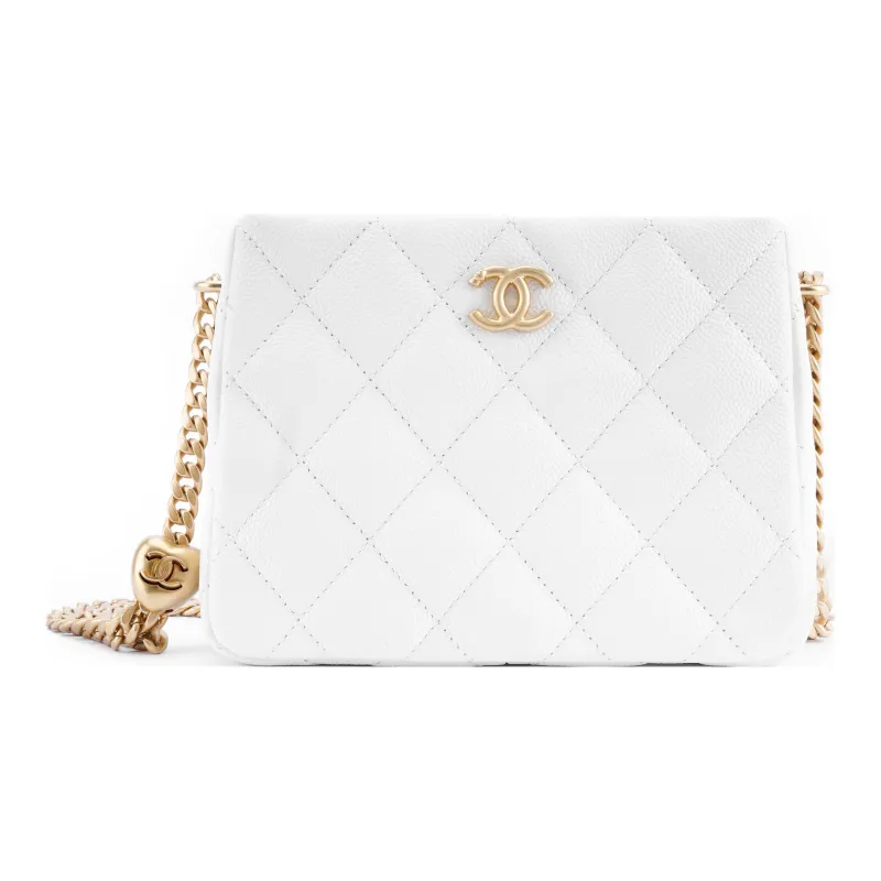CHANEL 23P SS Cow Leather Grain Embossed Hobo Bag, Small Square Bag, Shoulder Bag, Crossbody Bag Trumpets Unisex White-0