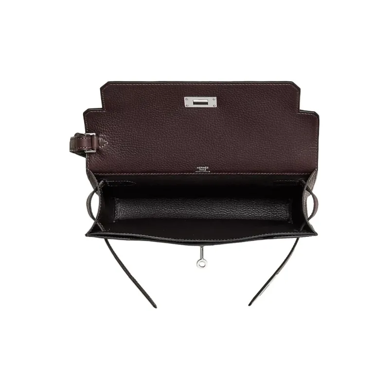 HERMES Kelly Depeches Leather Clutch Men's 46 Ebony Wood Color-2
