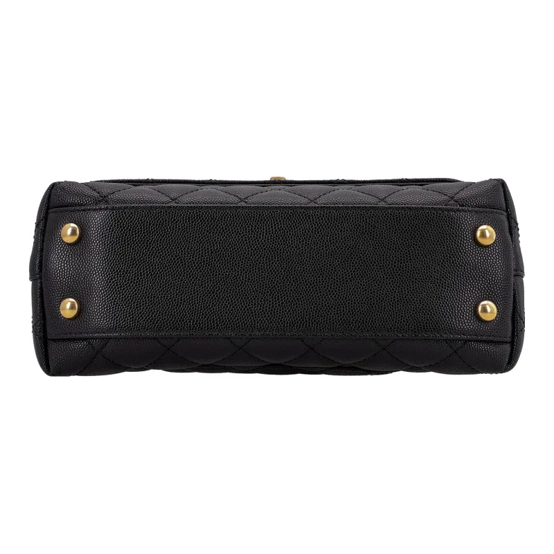 CHANEL Coco Handle Grain Litchi Grain Cow Leather Handbag, Shoulder Bag, Crossbody Bag Trumpets Women's Black-3