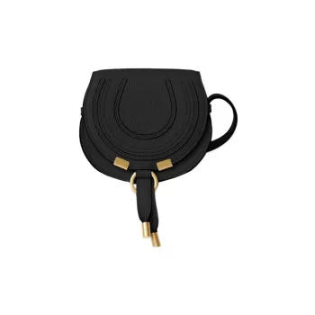 Chloe Marcie Brass And Grain Calfskin Saddle Bag Shoulder Bag, Crossbody Bag Extra Mini Women's Black