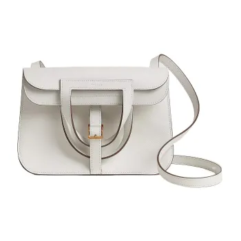 HERMES Halzan Evercolor Calfskin Horse Shoe Bag Handbag Regular Women's 01 Blanc White