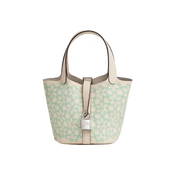HERMES Picotin Lock Swift Calfskin Basket Bag, Bucket Bag, Handbag 14 Women's Gray White/Green/White