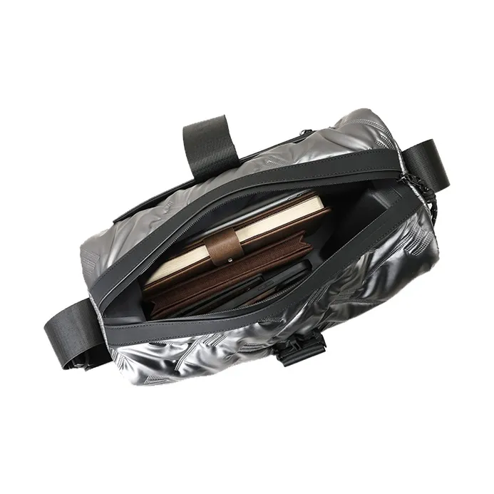 PIERRE CARDIN Fabric Toast Bag, Messenger Bag, Crossbody Bag Men's Silver Gray/Green/Purple-3