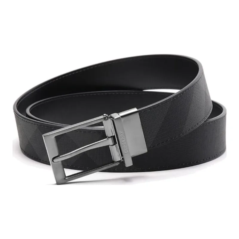 Burberry Fabric Leather Belts Men's Black/Charcoal Gray Width 3.5cm-3