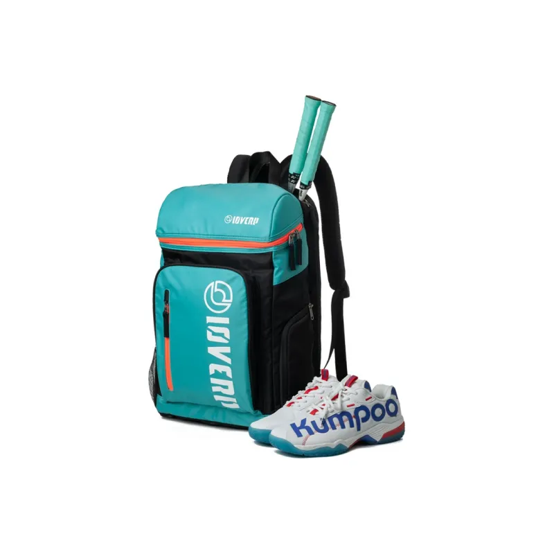 LOVERPUSS Polyamide Badminton Backpack With Racket Storage Large Size Unisex Aqua Blue/Black Orange-0