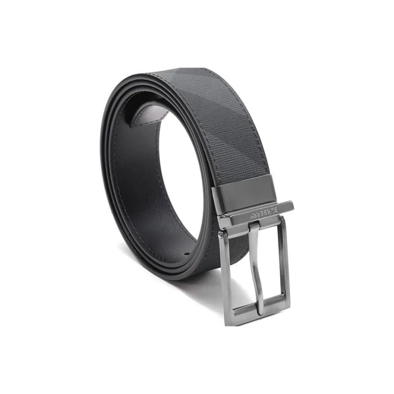 Burberry Fabric Leather Belts Men's Black/Charcoal Gray Width 3.5cm-1