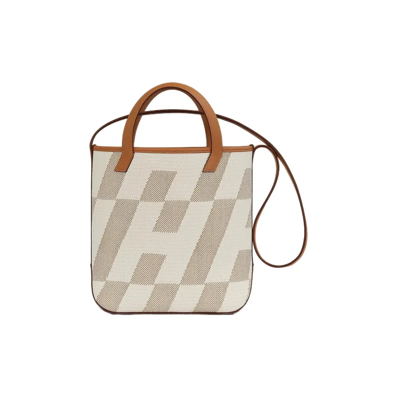 HERMES Cabas Fabric With Cow Leather One Shoulder Handbags Women's Ecru-Naturel/Gold Light Brown/Earth Yellow/Brown-0