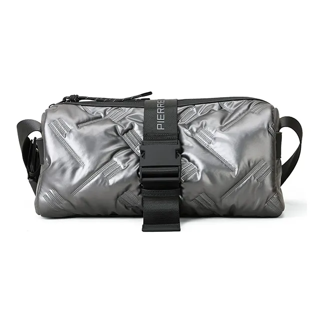 PIERRE CARDIN Fabric Toast Bag, Messenger Bag, Crossbody Bag Men's Silver Gray/Green/Purple-0