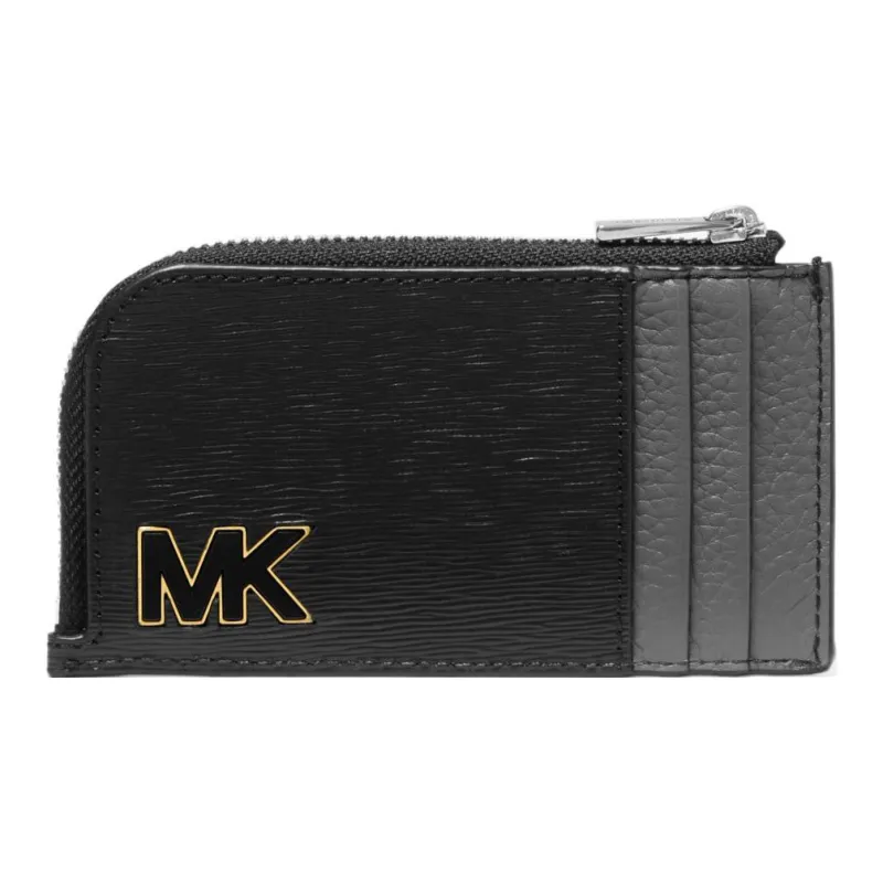 MICHAEL KORS Hudson Cow Leather Coin Purse Card Holder Wallet Men's Black & Gray-1