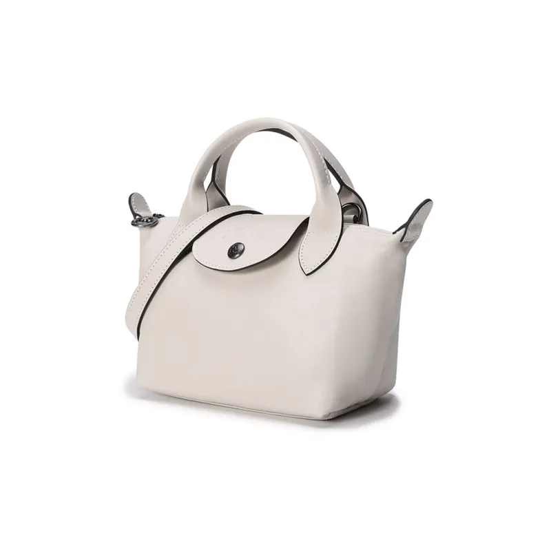 LONGCHAMP Le Pliage Cuir Sheepskin Dumpling Bag, Crossbody Handbag Mini Women's Ivory White-1