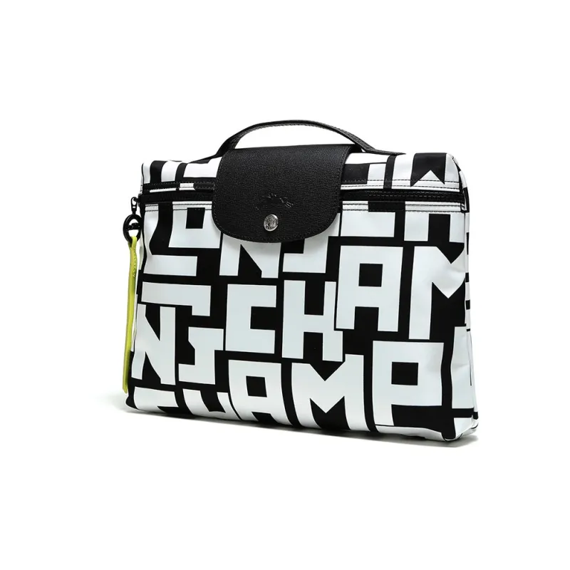 LONGCHAMP Le Pliage Fabric Makeup Bag, Toiletry Bag Women's Black White-1