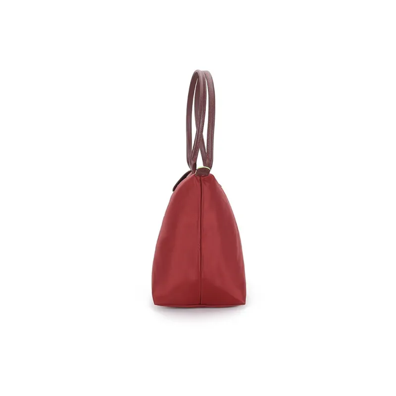 LONGCHAMP Le Pliage Green Recycled Canvas With Leather Trim Tote Handbag, Shoulder Bag Women's Red-3
