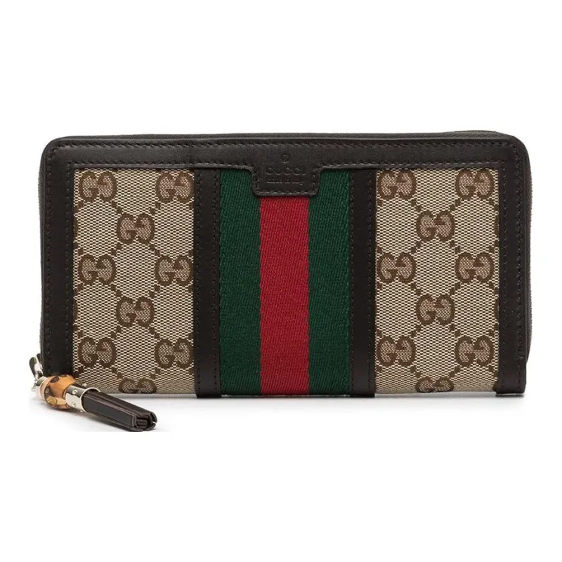 GUCCI Ophidia Canvas With Leather Card Holder Wallet Unisex Brown-0
