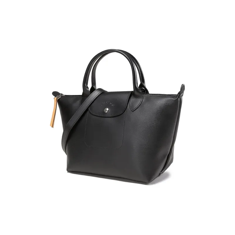 LONGCHAMP Le Pliage Cow Leather Canvas Handbag Trumpets Women's Black-1