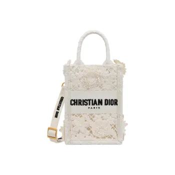 DIOR Embroidery Tote Bag Shopping Bag Cell Phone Pouch Shoulder Bag Crossbody Bag Handbag Mini Women's White
