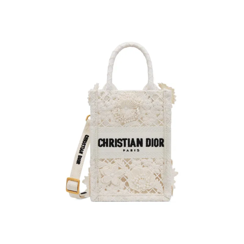 DIOR Embroidery Tote Bag Shopping Bag Cell Phone Pouch Shoulder Bag Crossbody Bag Handbag Mini Women's White-0