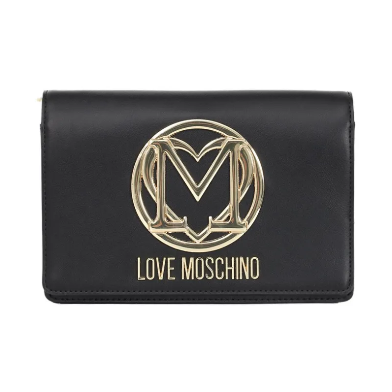 LOVE MOSCHINO Leather Flap Bag Shoulder Bag Crossbody Bag Small Size Women's Black-0
