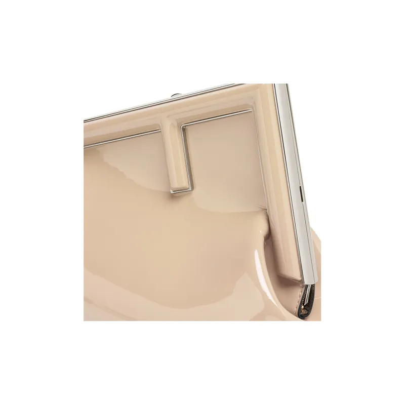 FENDI Patent Leather Calfskin One Shoulder Crossbody Clutch Women's Beige-4
