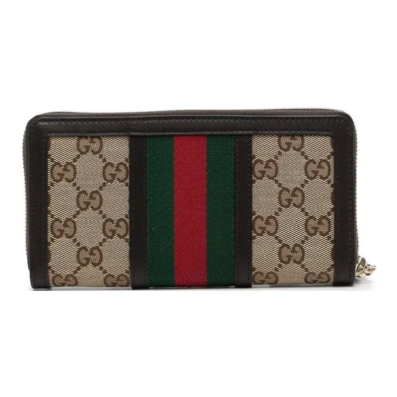 GUCCI Ophidia Canvas With Leather Card Holder Wallet Unisex Brown-1