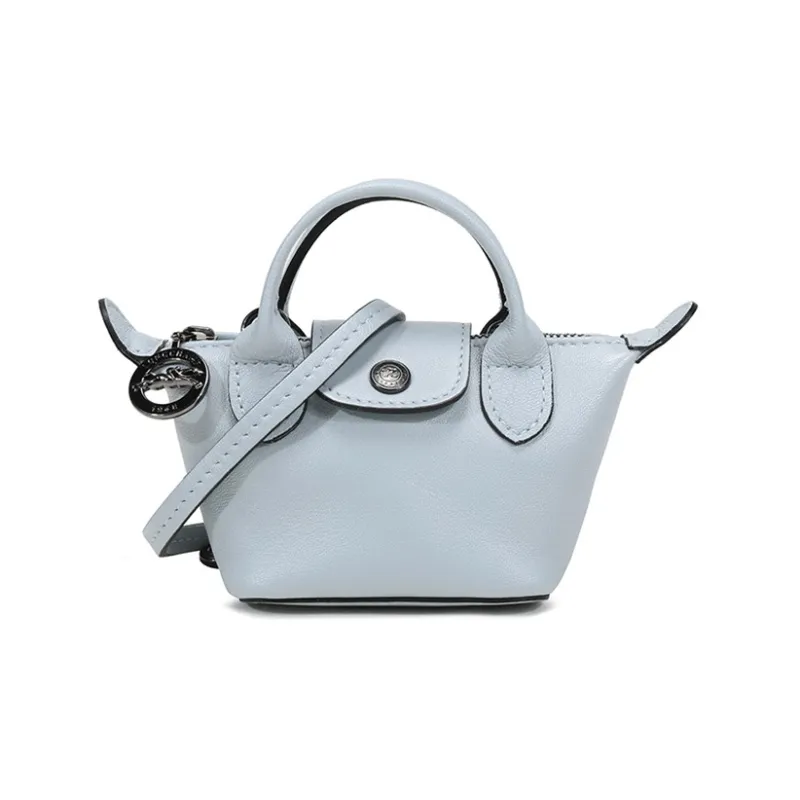 LONGCHAMP Le Pliage Cuir Sheepskin Dumpling Bag, Portable Crossbody Bag, Shoulder Bag Mini Women's Sky Blue-0