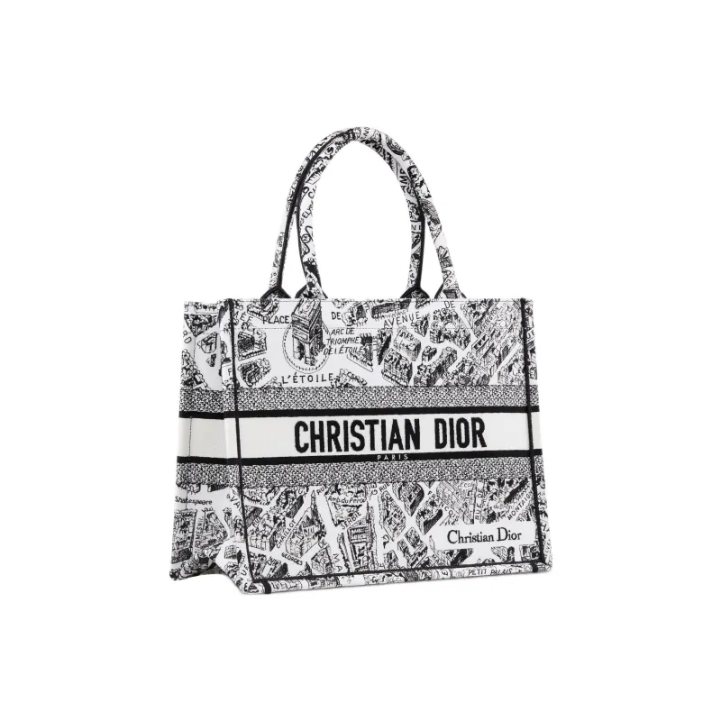DIOR BookTote Embroidery Tote Bag Shopping Bag Handbag Medium Size Women's White/Black-1