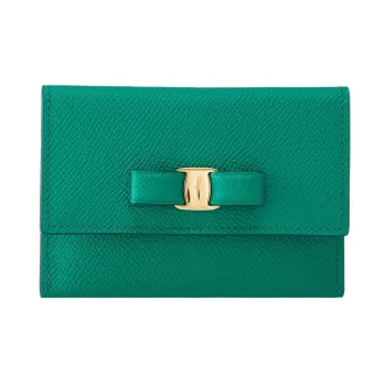 FERRAGAMO Vara Hammered Texture Calfskin Wallet Women's Green