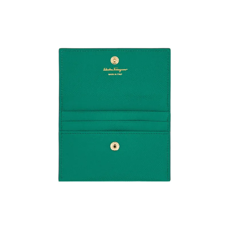 FERRAGAMO Vara Hammered Texture Calfskin Wallet Women's Green-3