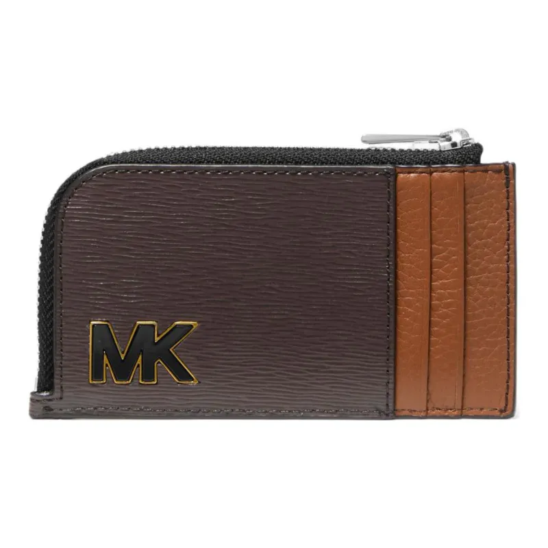 MICHAEL KORS Hudson Leather Clutches Card Holder Wallet Men's Brown And Dark Wood Color-0