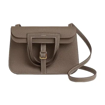 HERMES Halzan Clemence Calfskin Horseshoe Bag, Portable Crossbody Bag, Shoulder Bag Women's