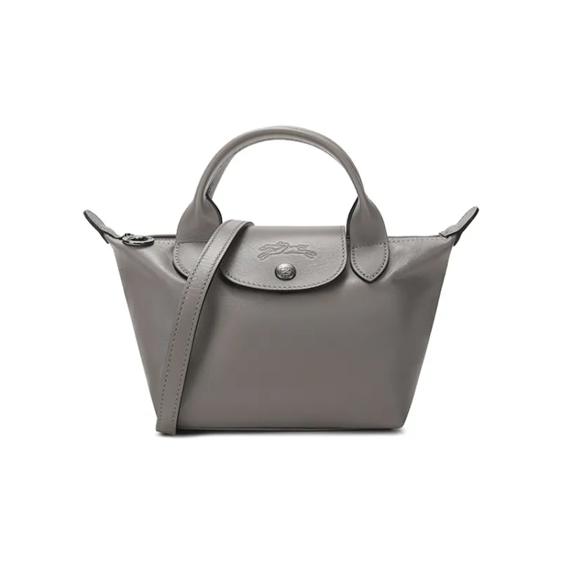 LONGCHAMP Le Pliage Cuir Sheepskin Dumpling Bag, Shoulder Bag, Crossbody Bag, Handbag Mini Women's Streptopelia Gray-0