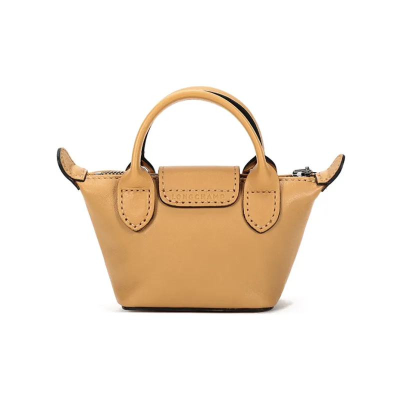 LONGCHAMP Le Pliage Cuir Sheepskin Dumpling Bag Portable Crossbody Bag Shoulder Bag Mini Women's Molasses Color-2