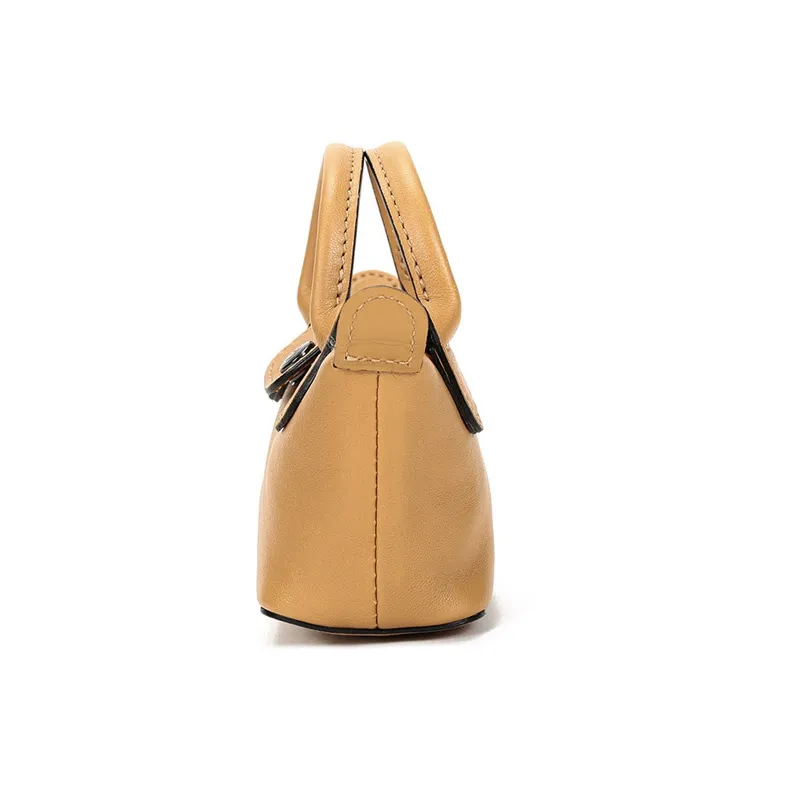 LONGCHAMP Le Pliage Cuir Sheepskin Dumpling Bag Portable Crossbody Bag Shoulder Bag Mini Women's Molasses Color-3