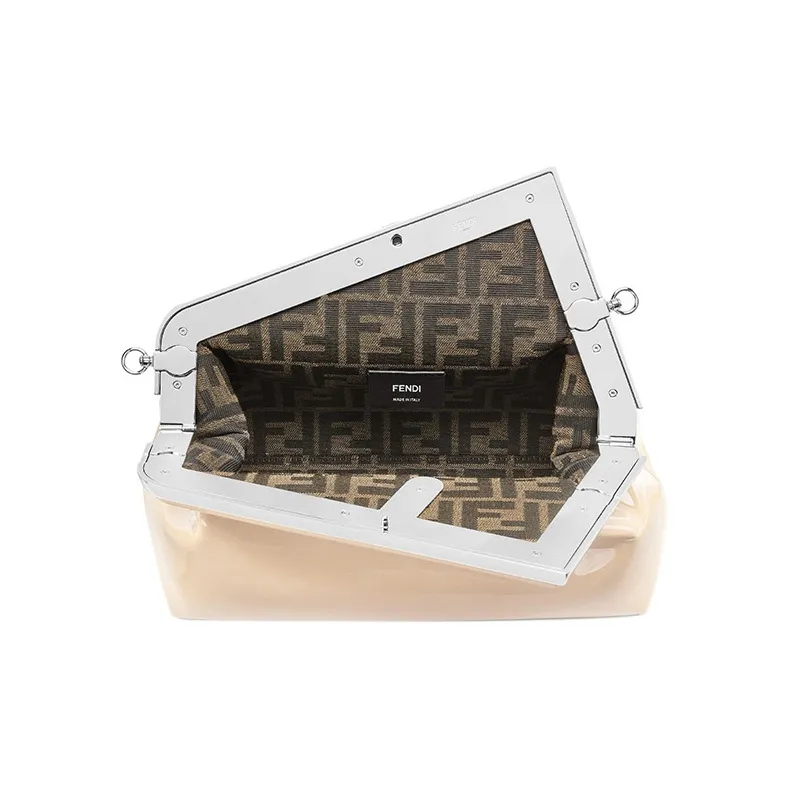FENDI Patent Leather Calfskin One Shoulder Crossbody Clutch Women's Beige-3