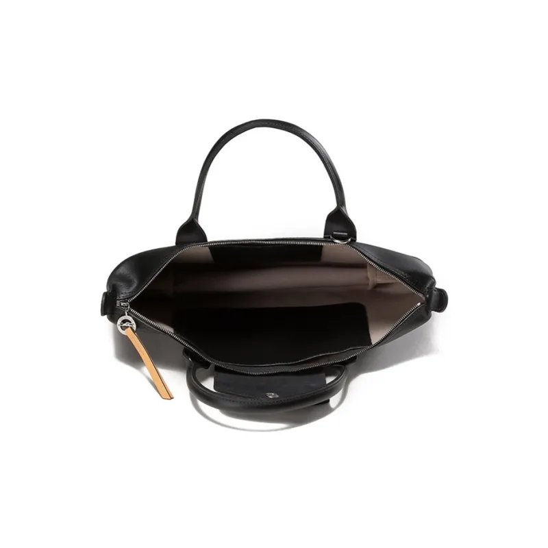 LONGCHAMP Le Pliage Cow Leather Canvas Handbag Trumpets Women's Black-5