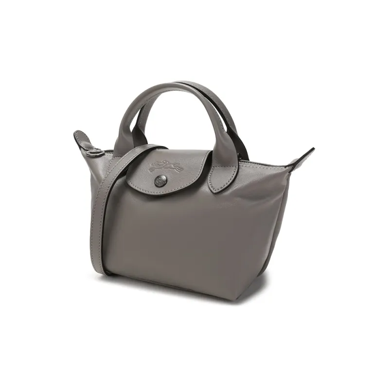 LONGCHAMP Le Pliage Cuir Sheepskin Dumpling Bag, Shoulder Bag, Crossbody Bag, Handbag Mini Women's Streptopelia Gray-1