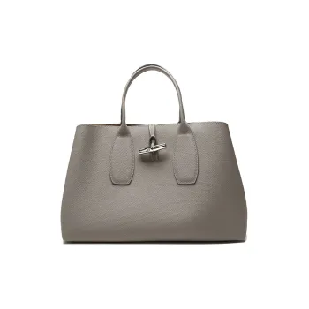 LONGCHAMP Pebble Texture Cow Leather Beagle Bag Handbag Large Size Women's Dove Gray