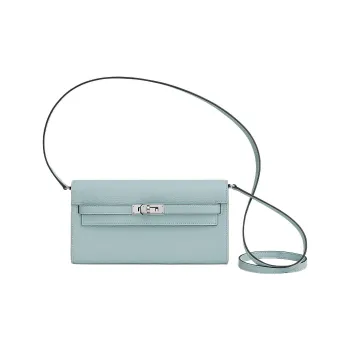 HERMES Kelly To Go Mysore Goat Skin Wallet, Clutch, Shoulder Bag, Crossbody Bag Women's T0 Bleu Brume Dusty Blue