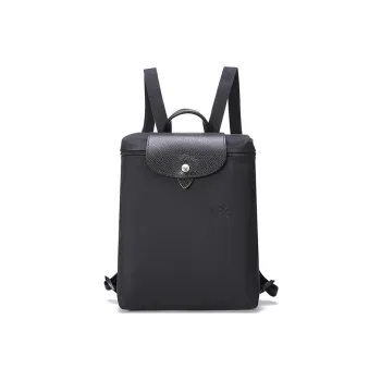 LONGCHAMP Le Pliage Green Recycled Canvas With Leather Trim Backpack Regular Women's Black