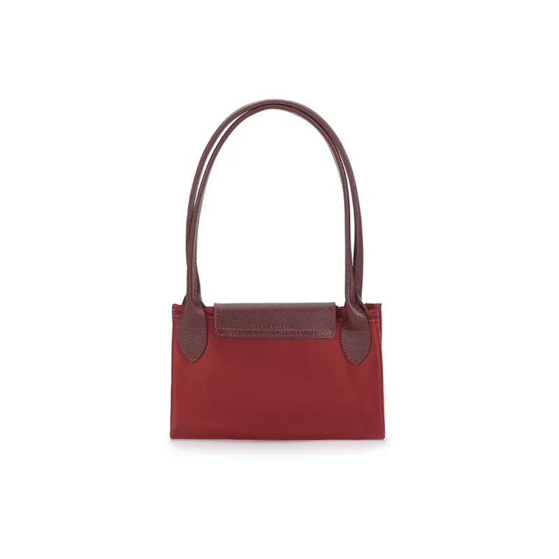 LONGCHAMP Le Pliage Green Recycled Canvas With Leather Trim Tote Handbag, Shoulder Bag Women's Red-7