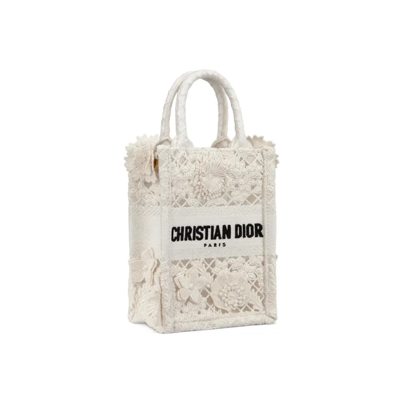 DIOR Embroidery Tote Bag Shopping Bag Cell Phone Pouch Shoulder Bag Crossbody Bag Handbag Mini Women's White-1
