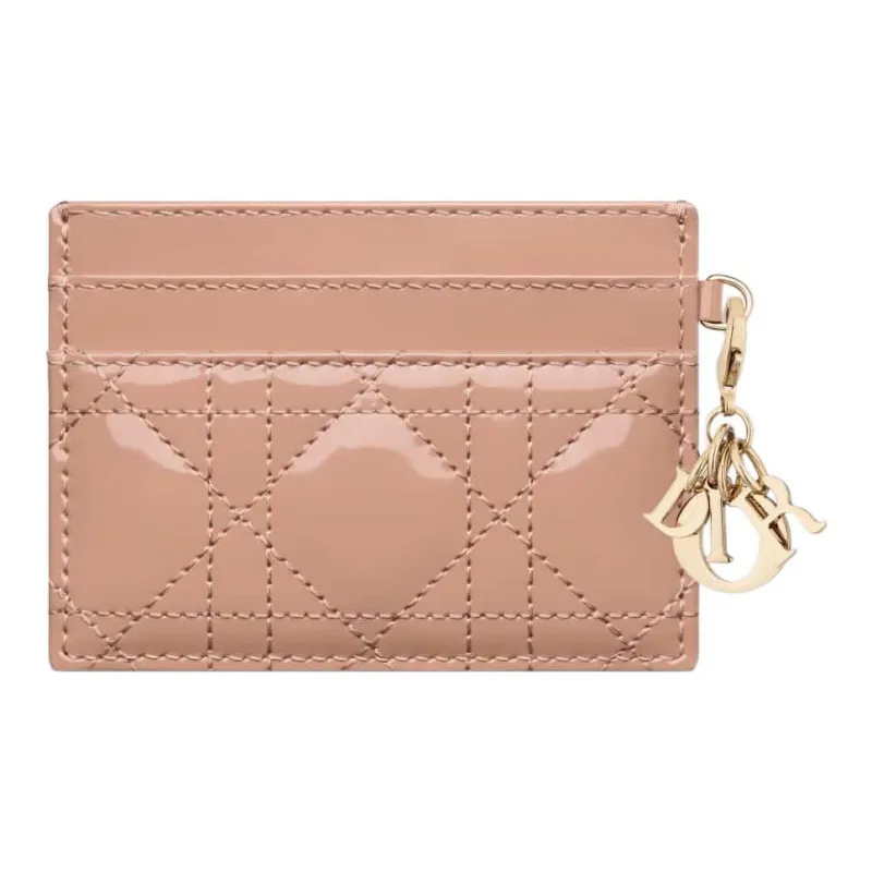 DIOR Lady Dior Patent Leather Calfskin Money Clip Card Holder Card Case Women's Rose Pink-2