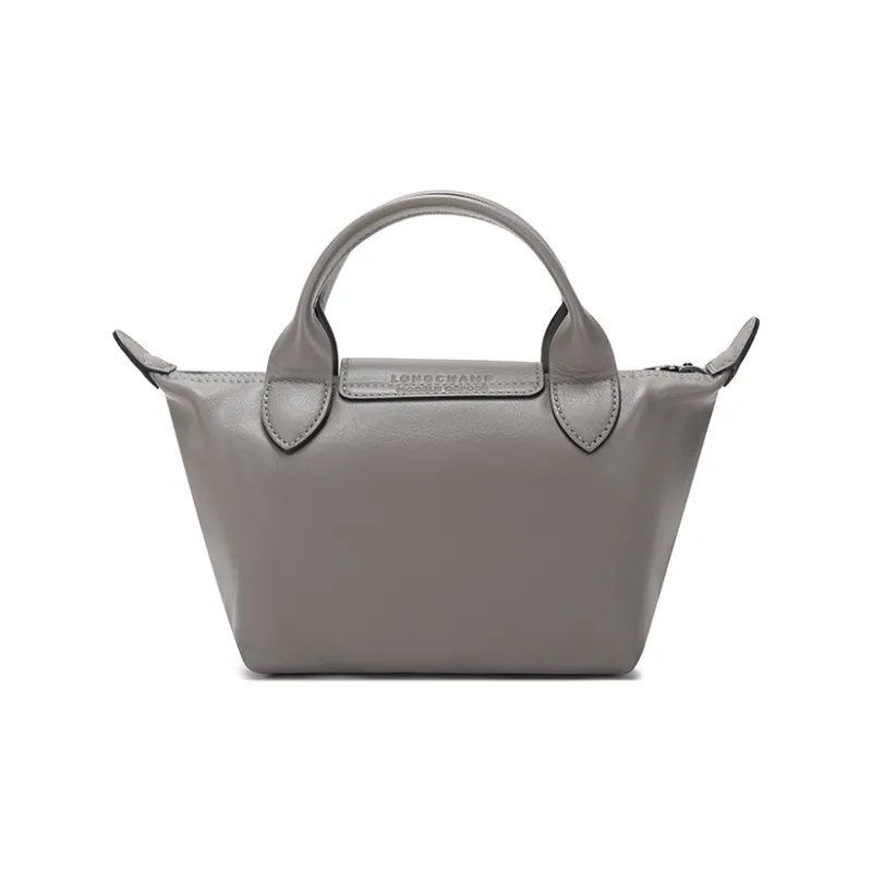 LONGCHAMP Le Pliage Cuir Sheepskin Dumpling Bag, Shoulder Bag, Crossbody Bag, Handbag Mini Women's Streptopelia Gray-3
