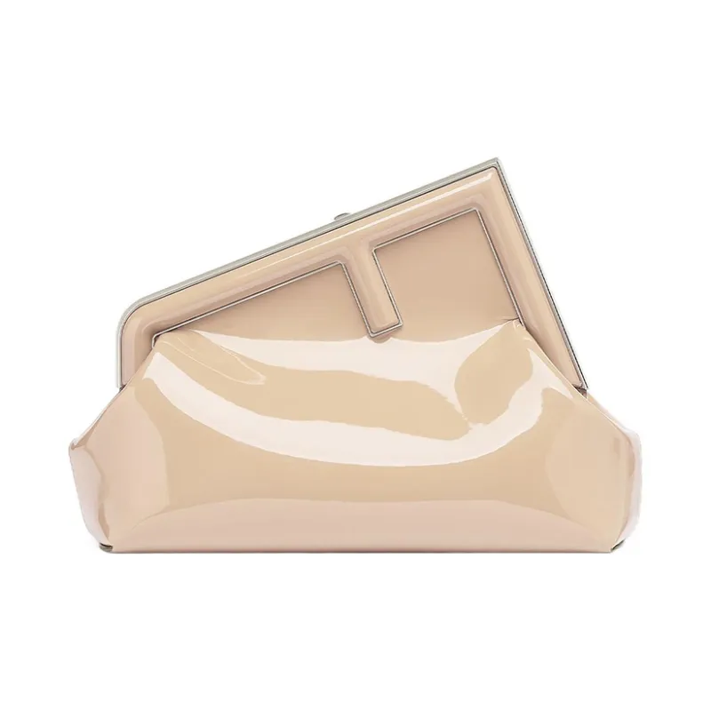 FENDI Patent Leather Calfskin One Shoulder Crossbody Clutch Women's Beige-0