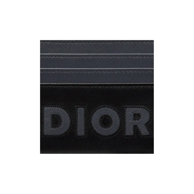 DIOR Smooth Cow Leather Card Holder Men's Dark Gray-4