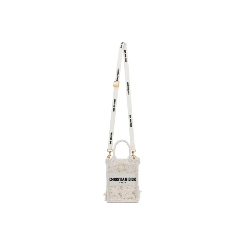 DIOR Embroidery Tote Bag Shopping Bag Cell Phone Pouch Shoulder Bag Crossbody Bag Handbag Mini Women's White-4