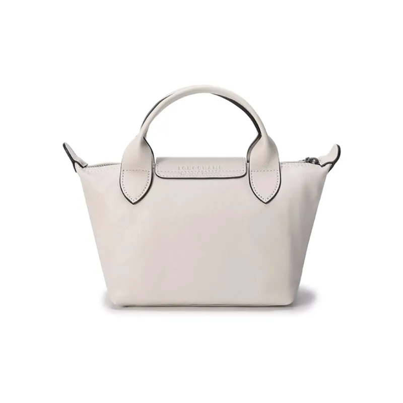 LONGCHAMP Le Pliage Cuir Sheepskin Dumpling Bag, Crossbody Handbag Mini Women's Ivory White-2