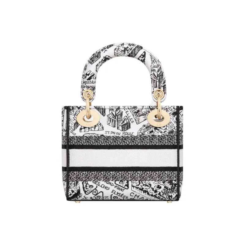 DIOR Lady D-Lite Embroidery Daisie Bag Shoulder Bag Crossbody Bag Handbag Mini Women's White/Black-1