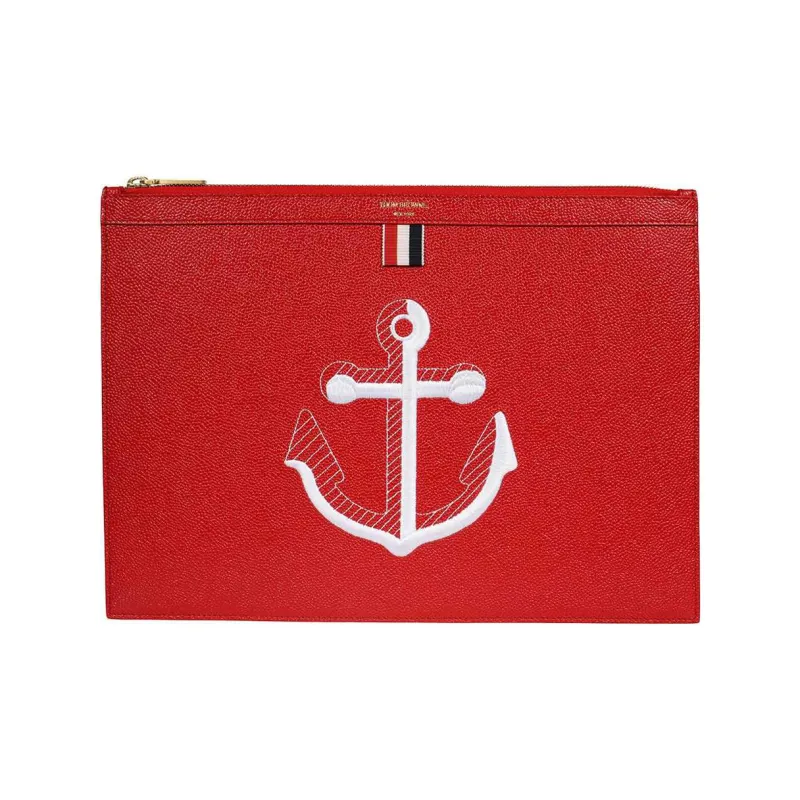 THOM BROWNE· Calfskin Briefcase Clutch Medium Size Men's Red-0